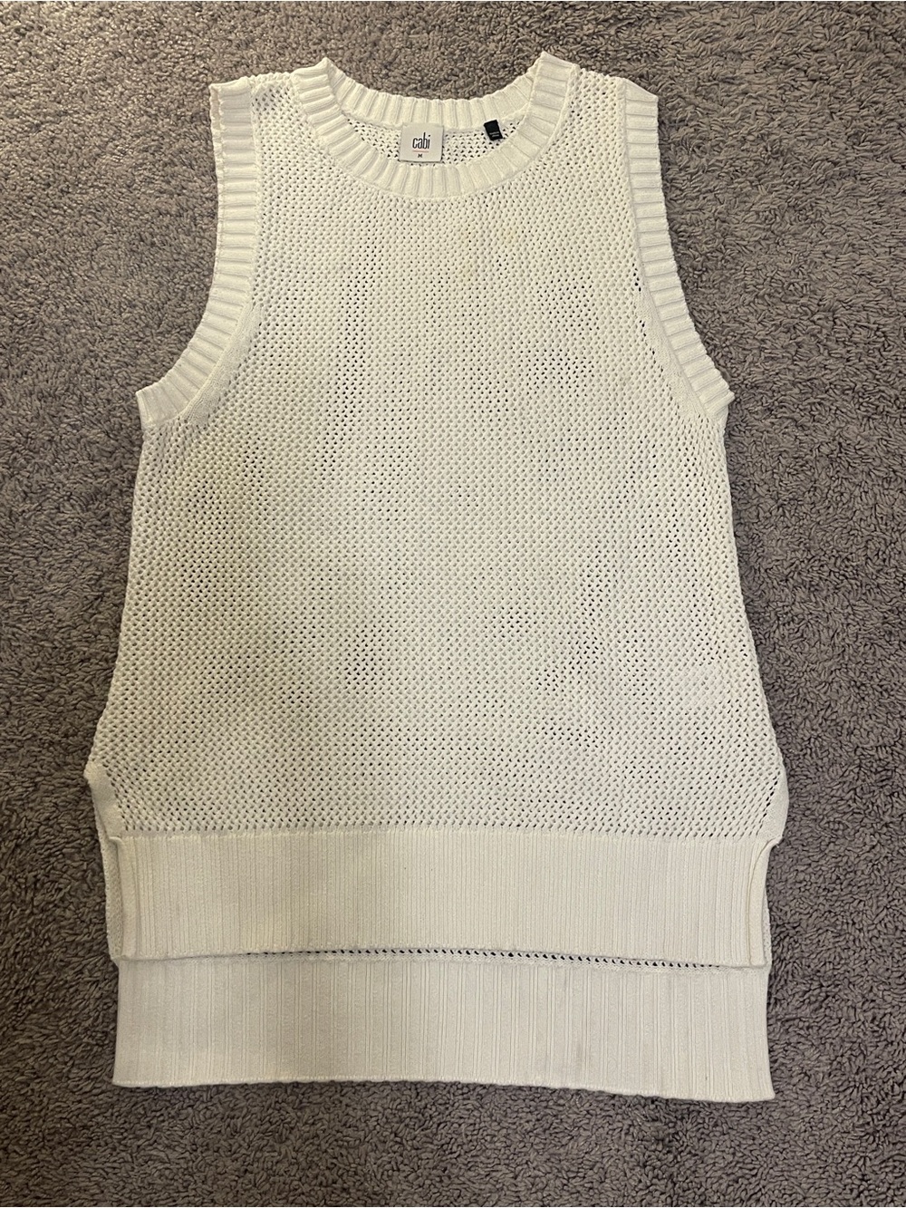 Cabi White Knit Sleeveless Tank Top
